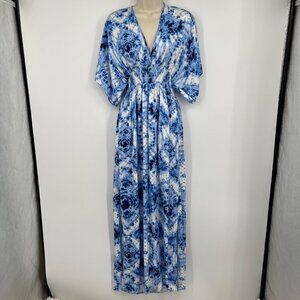 Love Stitch Blue/White Tie-Dye Maxi Dress Woman's size Small medium Caftan Style